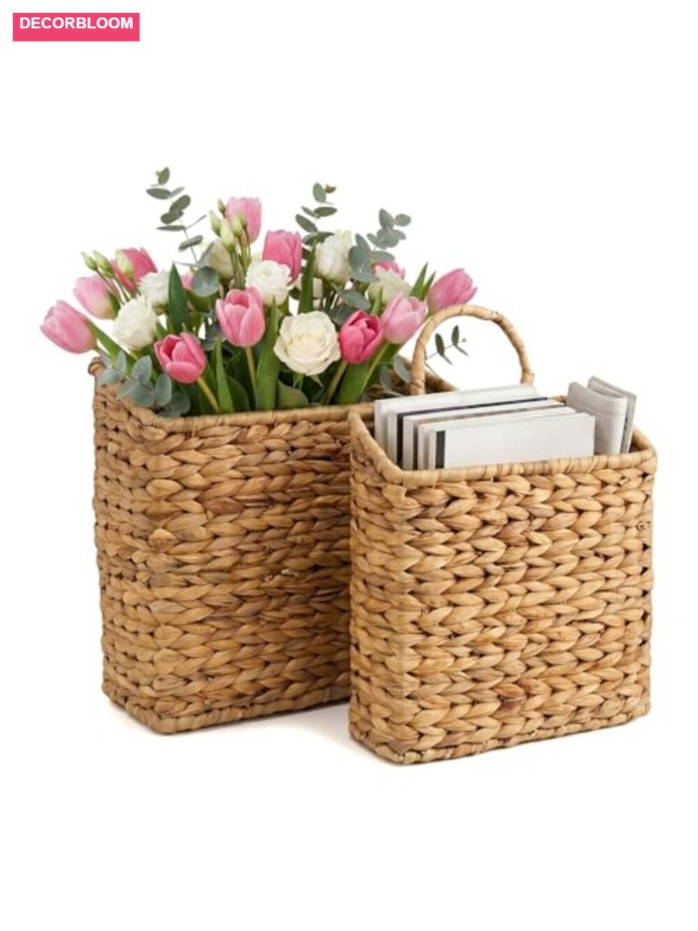 Set of 2 Wicker Hanging Storage Baskets with Metal Frame for Wall Decor